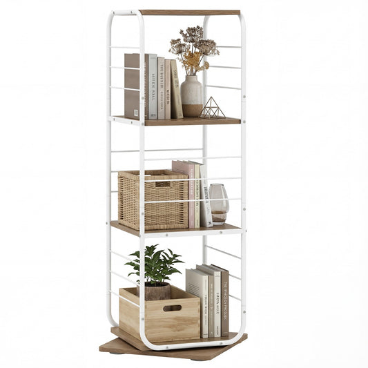 Livsk costway 4 laags draaibare boekenkast 360 draaibare boekentoren met metalen frame staande opbergkast voor kantoor en woonkamer naturel