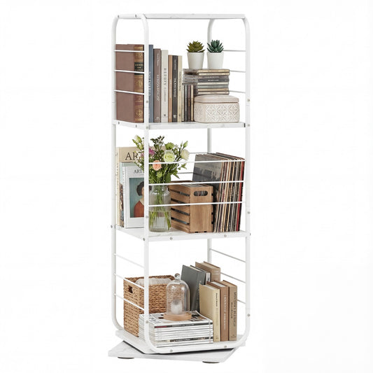 Livsk costway 4 laags draaibare boekenkast 360 draaibare boekentoren met metalen frame staande opbergkast voor kantoor en woonkamer wit