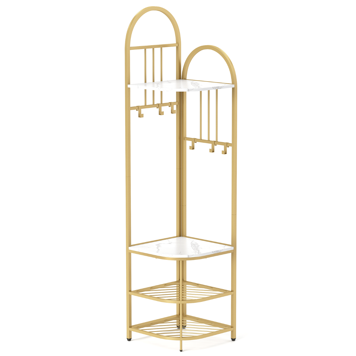 LIVSK Hoekkapstok met Schoenenrek - 6 Verwijderbare Haken - Stevig Metalen Frame - 42 x 42 x 180 cm - Rustiek bruin & zwart