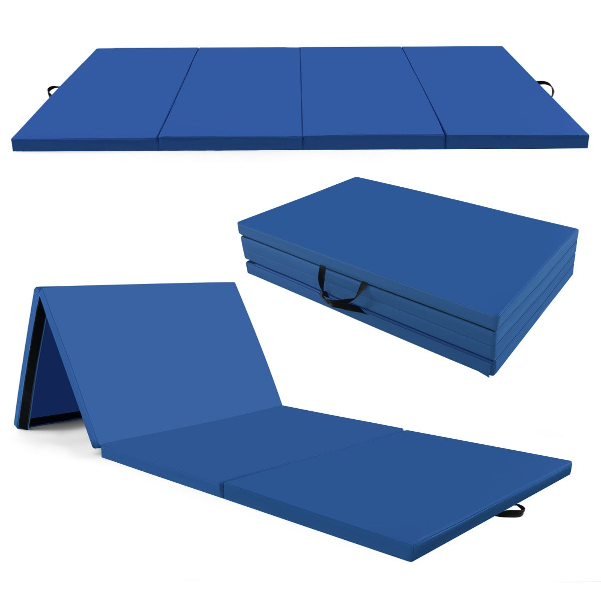 LIVSK Opvouwbare Fitnessmat met Handgrepen - 5 cm EPE-schuim - Klittenband - Duurzame PU-bekleding - Marineblauw