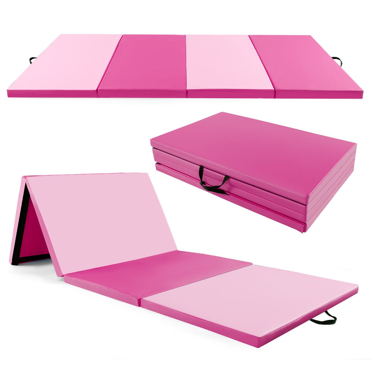LIVSK Opvouwbare Yogamat - 5 cm EPE-schuim - Handgrepen - Klittenbandsluitingen - Gemakkelijk schoon te maken - Roze