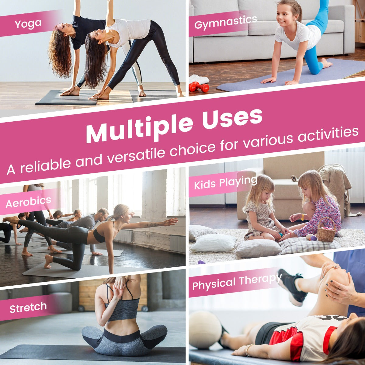 LIVSK Opvouwbare Yogamat - 5 cm EPE-schuim - Handgrepen - Klittenbandsluitingen - Gemakkelijk schoon te maken - Roze