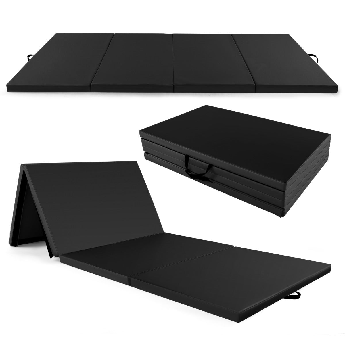 LIVSK Opvouwbare Fitnessmat - 5 cm EPE-schuim - Duurzame PU-leren Hoes - Handgrepen - Klittenbandsluitingen - Zwart