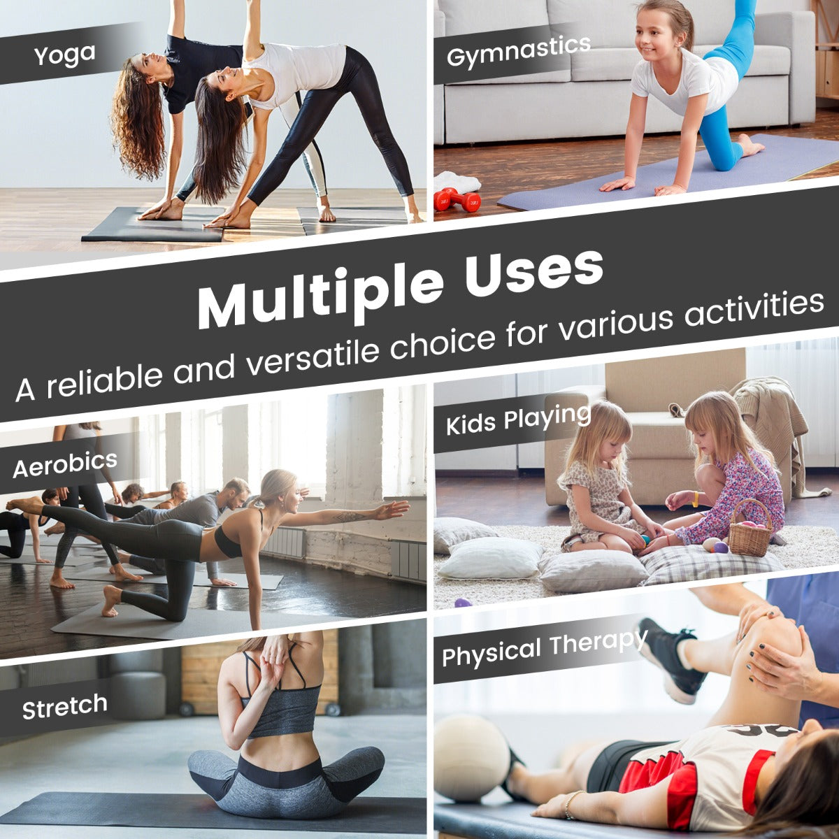 LIVSK Opvouwbare Fitnessmat - 5 cm EPE-schuim - Duurzame PU-leren Hoes - Handgrepen - Klittenbandsluitingen - Zwart