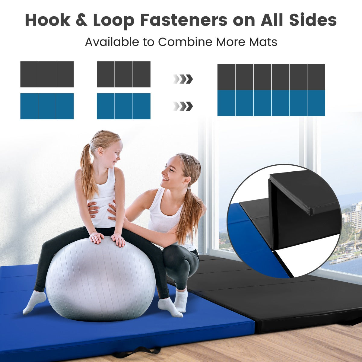 LIVSK Opvouwbare Fitnessmat - 5 cm EPE-schuim - Duurzame PU-leren Hoes - Handgrepen - Klittenbandsluitingen - Zwart