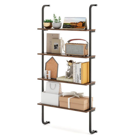 LIVSK 4-laags Industrieel Wandrek - Ruimtebesparend Metalen Frame - Tot 20 kg Per Plank - Voor Boeken en Decoraties - Rustiek