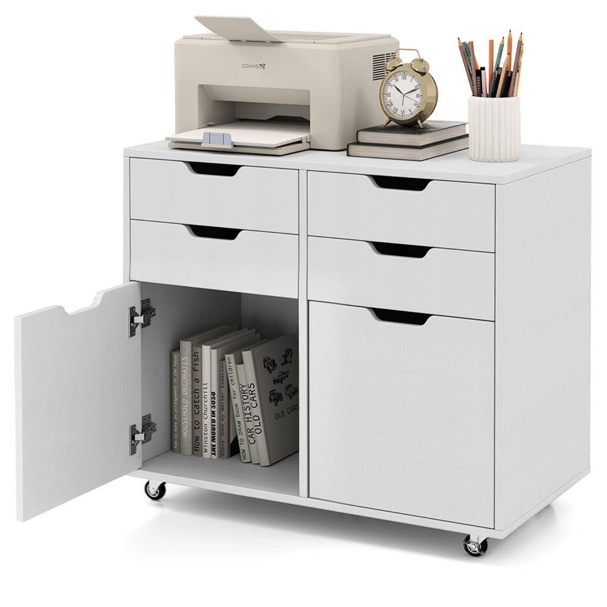 LIVSK Opbergkast op Wielen - 4 Lades en 2 Compartimenten - Stevige Constructie tot 85 kg - Modern Design - Wit