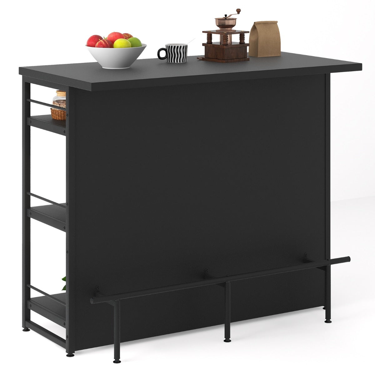 LIVSK Huisbar met Wijnrek en Wijnglashouders - 4 Open Planken - Eenvoudige Montage - 120 x 60 x 101 cm - Zwart