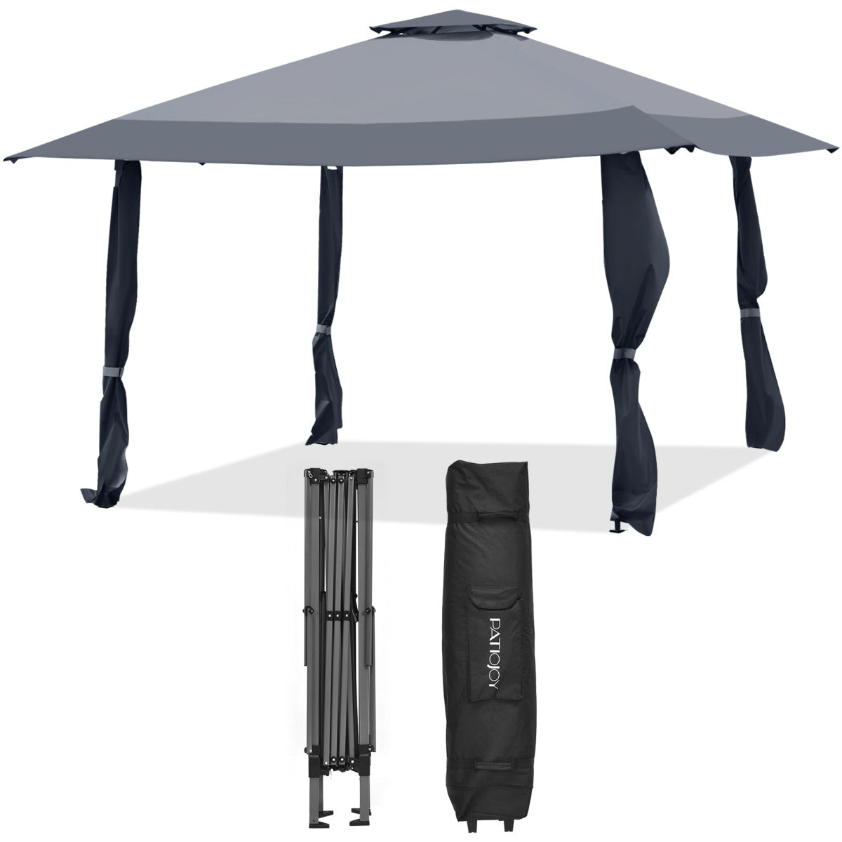 LIVSK Overkappingstent met Dubbel Dak - Oxford Doek - Inklapbaar - 3 Hoogtes - Compact met Opbergtas - 395 x 395 cm - Grijs