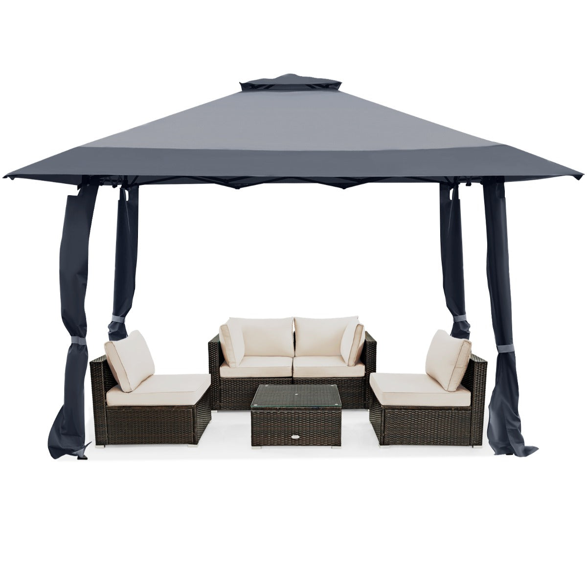LIVSK Overkappingstent met Dubbel Dak - Oxford Doek - Inklapbaar - 3 Hoogtes - Compact met Opbergtas - 395 x 395 cm - Grijs