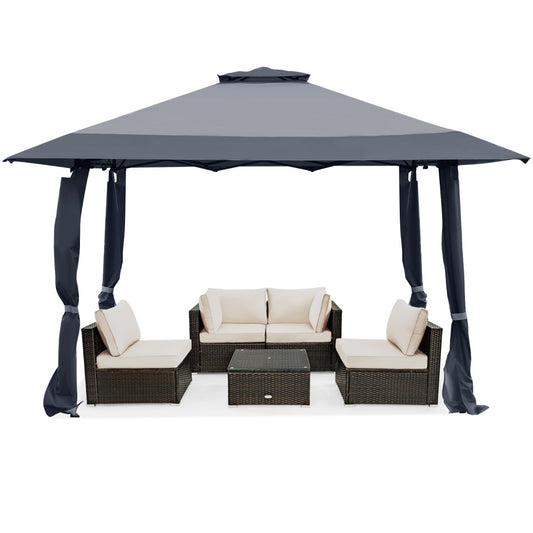 LIVSK Overkappingstent met Dubbel Dak - Oxford Doek - Inklapbaar - 3 Hoogtes - Compact met Opbergtas - 395 x 395 cm - Grijs