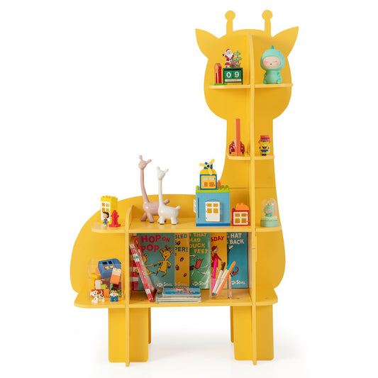 LIVSK Giraffe Boekenplank voor Kinderen - 4 Niveaus met Anti-Kantelbeveiliging - Kindvriendelijke Hoogte - Geel