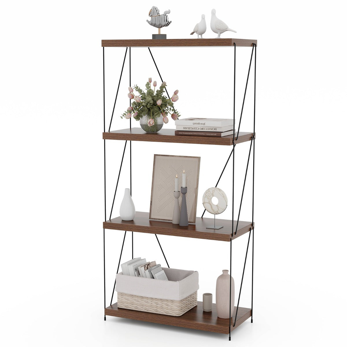 LIVSK Multifunctionele Boekenkast - Duurzaam Metaal en Houtcomposiet - Ruimtebesparend - Eenvoudige Installatie - Houtnerf