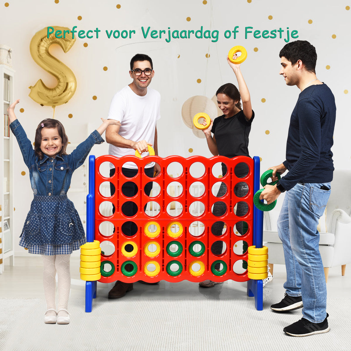 LIVSK Gigantische 4-op-een-rij Set - Interactief Spel voor Kinderen - Duurzaam en Lichtgewicht - Verstelbare Hoogte - 120 x 42 x