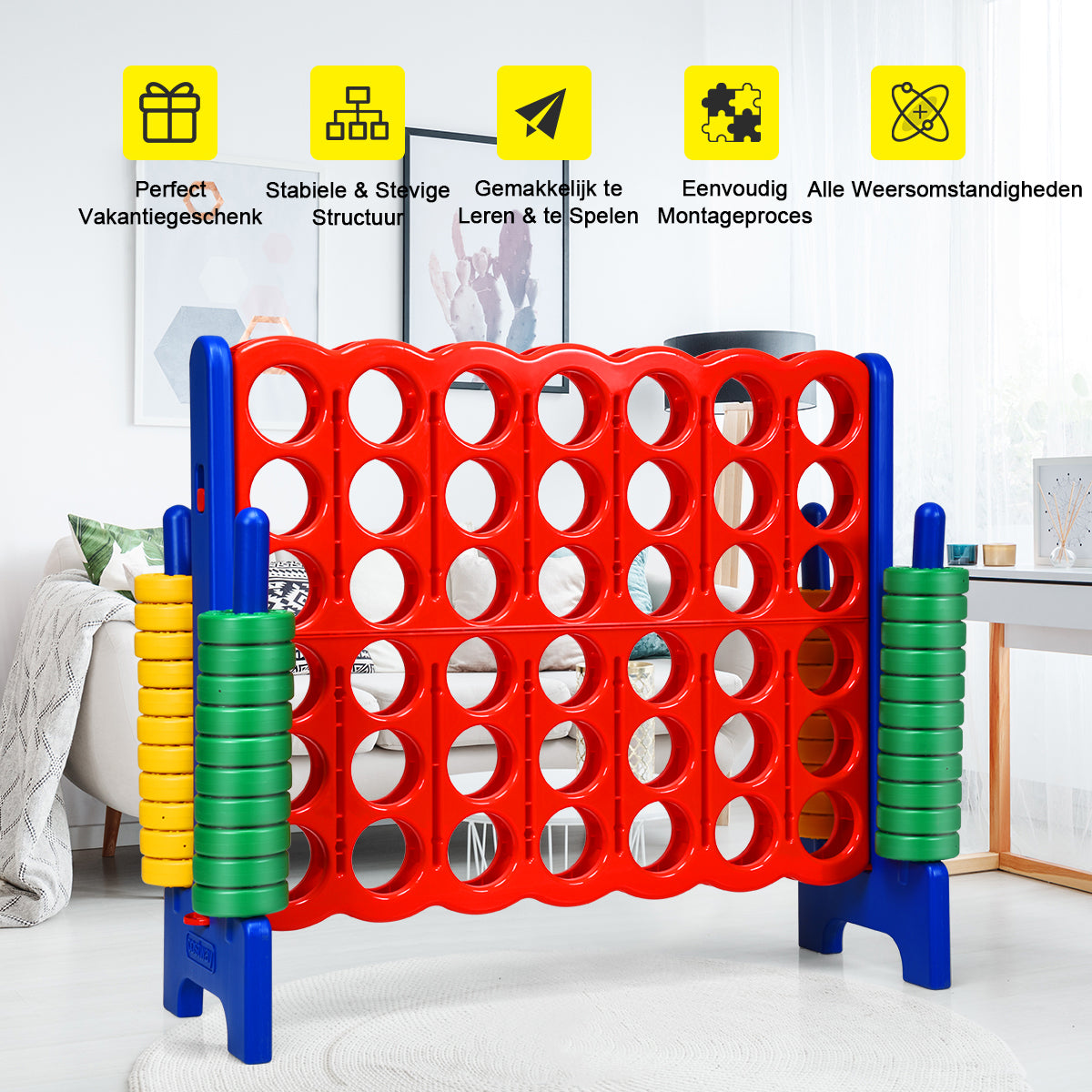 LIVSK Gigantische 4-op-een-rij Set - Interactief Spel voor Kinderen - Duurzaam en Lichtgewicht - Verstelbare Hoogte - 120 x 42 x