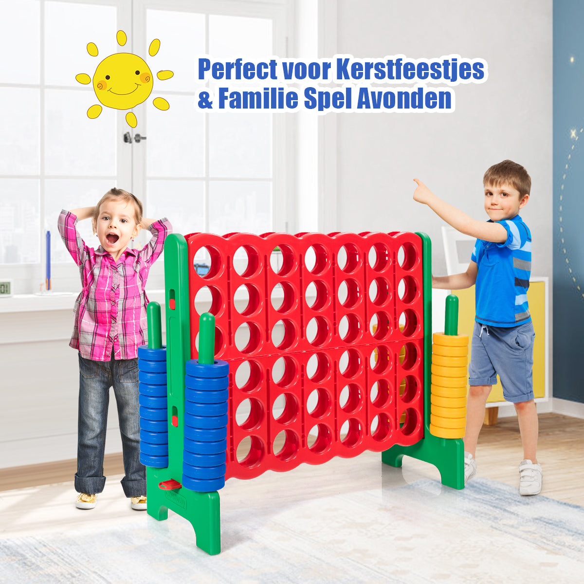 LIVSK Match 4-spelset - Voor Binnen en Buiten - Duurzaam en Lichtgewicht - 120 x 42 x 104 cm - Rood, Blauw, Geel, Groen