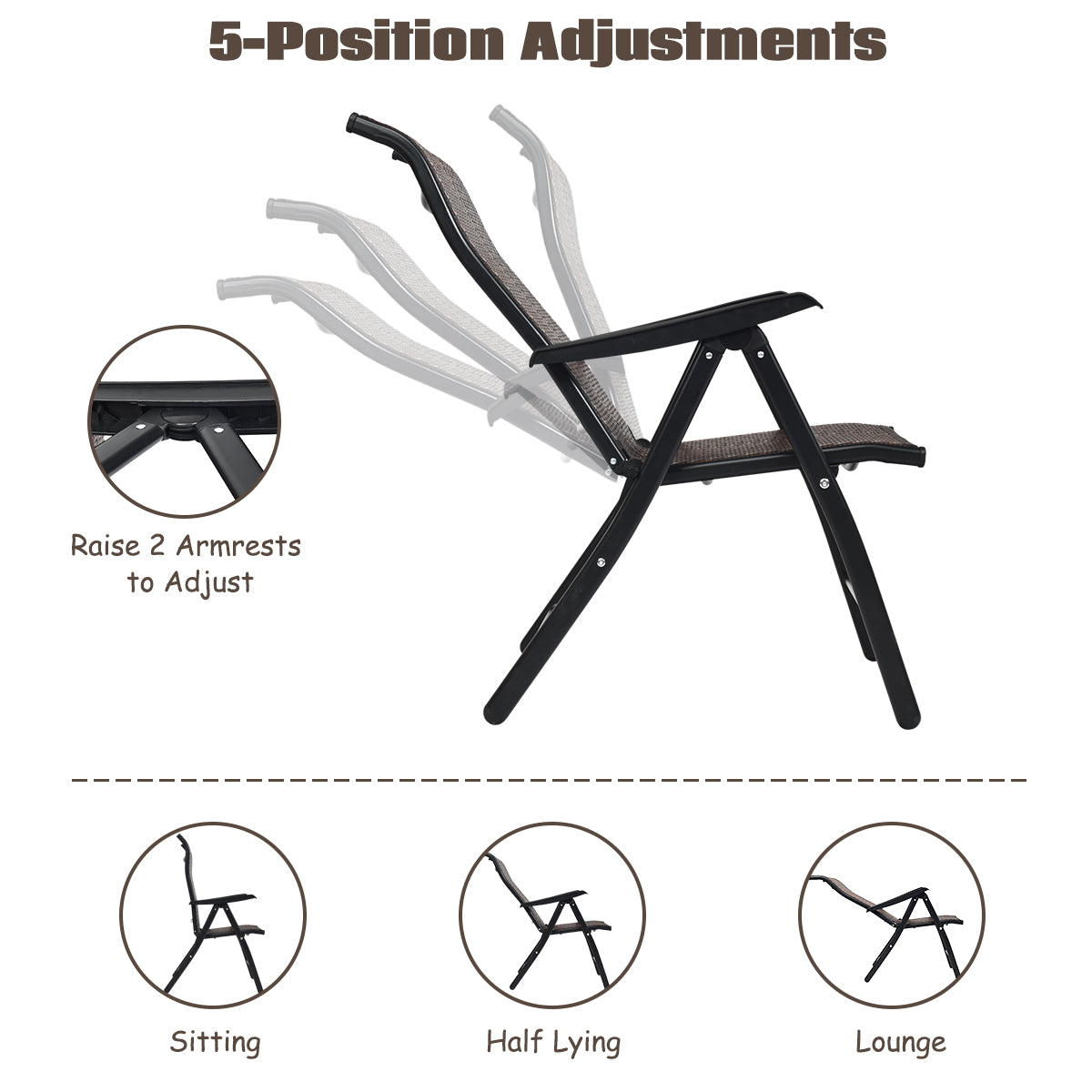Livsk costway 4 rotan vouwstoelen voor de patio draagbare buiten kampeerstoelen bruin 4