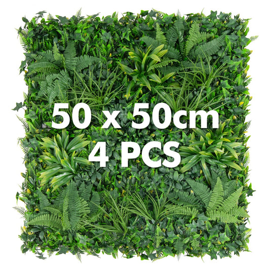 LIVSK Kunsthaag Wandpanelen - Set van 4 - 50 x 50 cm - Natuurlijke uitstraling met 7 kunstgrasvarianten - Groen