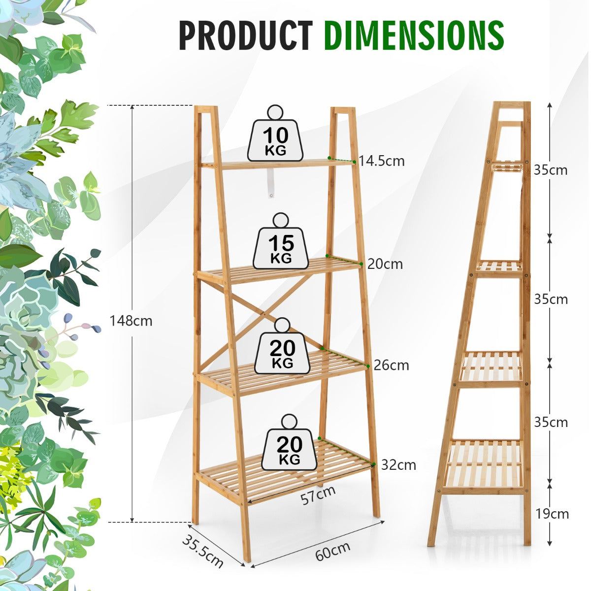 Livsk costway 4 tier ladderplank gemaakt van bamboe multifunctionele plantentribune vertoningsplank voor woonkamer keuken bureau natuur 1 1