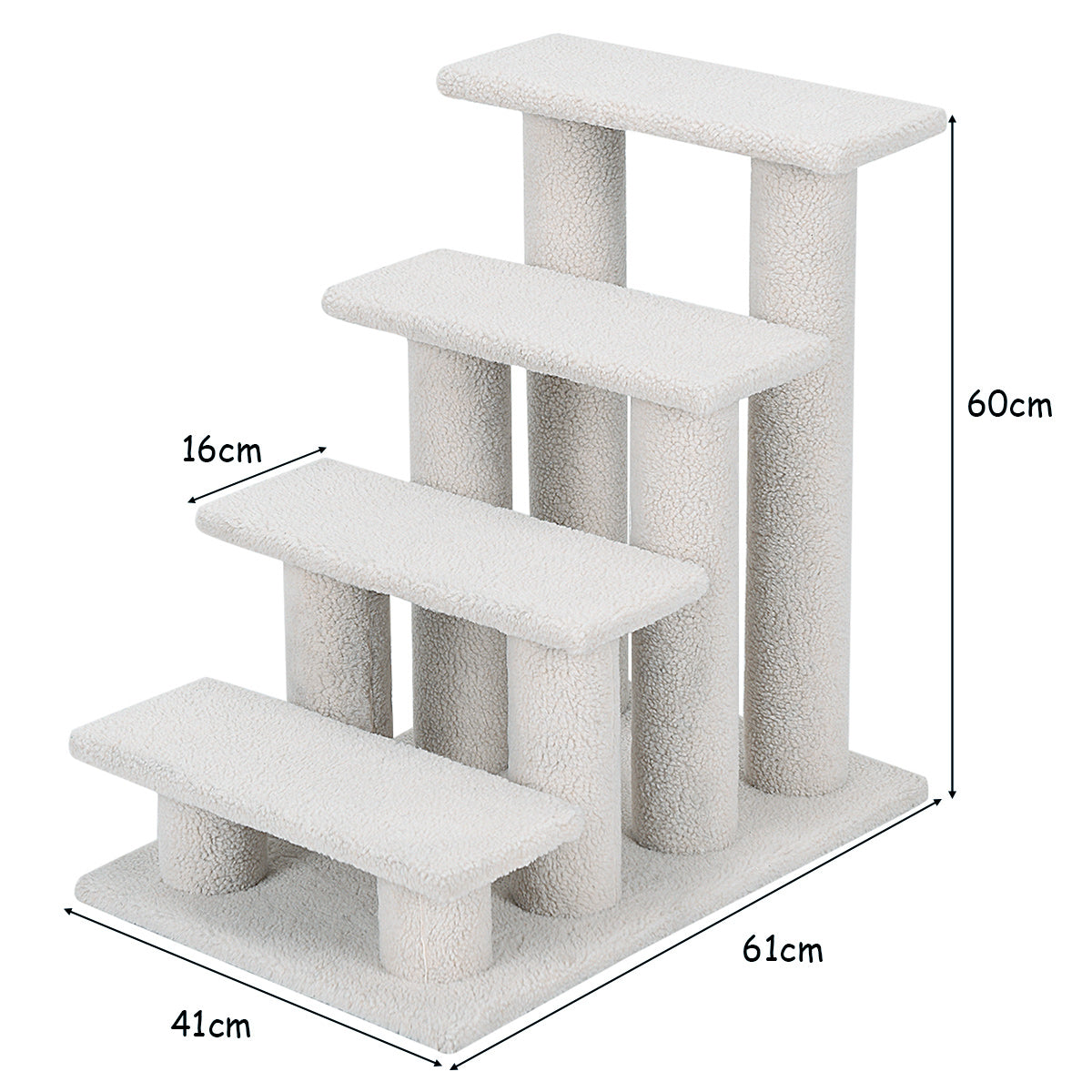 LIVSK 4-traps Huisdierentrap - Voor Kleine en Oude Huisdieren - Comfortabele Imitatievacht - Stevig Hout - Tot 25 kg -