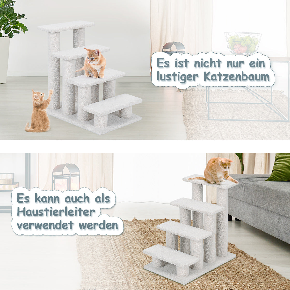 LIVSK 4-traps Huisdierentrap - Voor Kleine en Oude Huisdieren - Comfortabele Imitatievacht - Stevig Hout - Tot 25 kg -