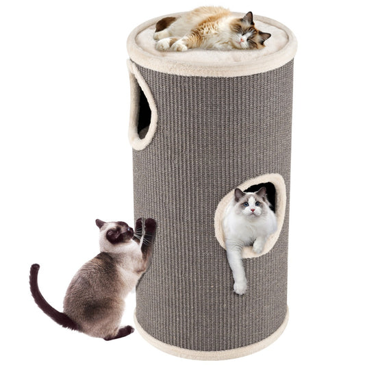 Livsk costway 4 verdiepingen tellend kattenhuis kattenhuis met meerdere verdiepingen en sisal krabmat grijs