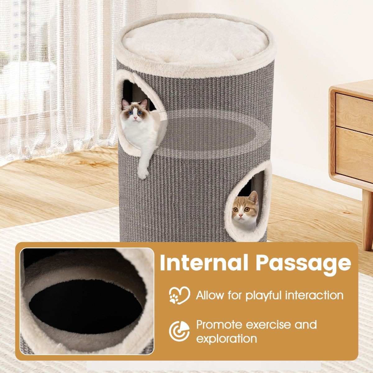 Livsk costway 4 verdiepingen tellend kattenhuis kattenhuis met meerdere verdiepingen en sisal krabmat grijs 5