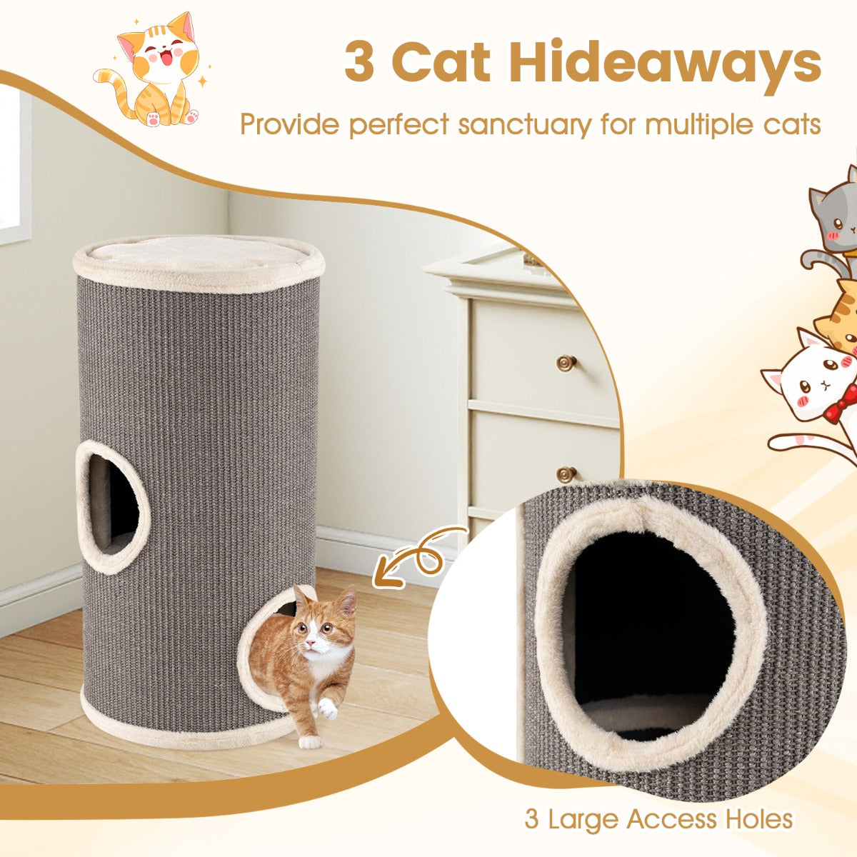 Livsk costway 4 verdiepingen tellend kattenhuis kattenhuis met meerdere verdiepingen en sisal krabmat grijs 6