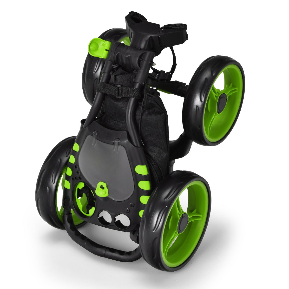 LIVSK Opvouwbare Golftrolley - Aluminium - 4 EVA Wielen - Ergonomische Handgreep - Tot 25 kg - 110,5 x 65 x 110,5 cm - Groen