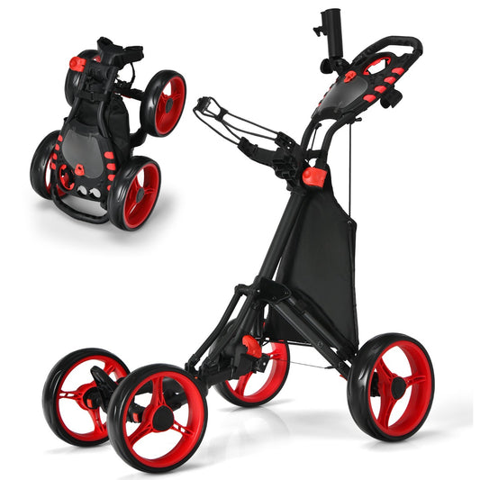 LIVSK Opvouwbare Golftrolley - Aluminium - 4 EVA-wielen - Verstelbare Handgreep - Tot 25 kg - 110,5 x 65 x 110,5 cm - Rood
