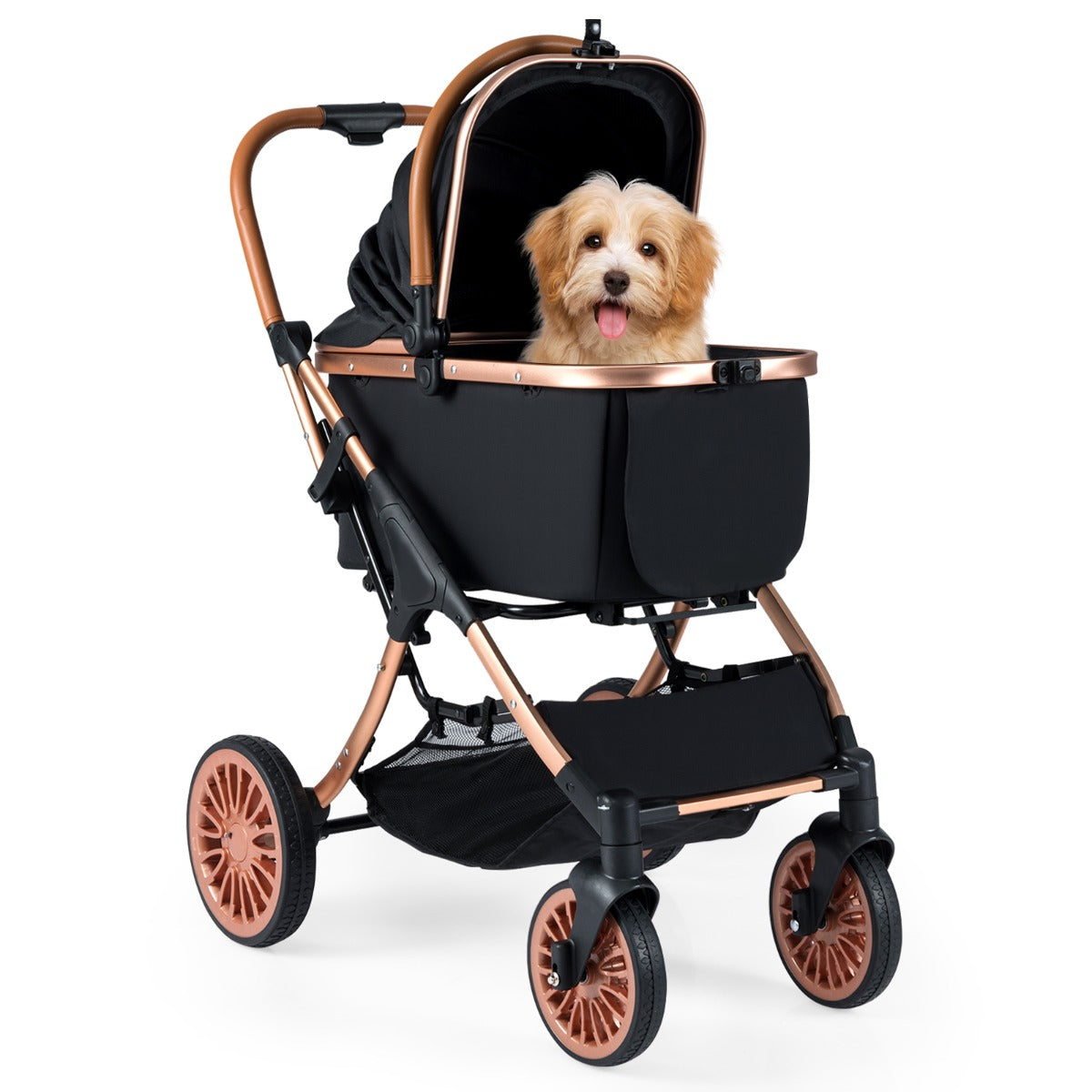 Livsk costway 4 wielige kinderwagen voor huisdieren 3 in 1 opvouwbare kinderwagen met afneembare mand zonnescherm en afneembaar kussen voor maximaal 25 kg