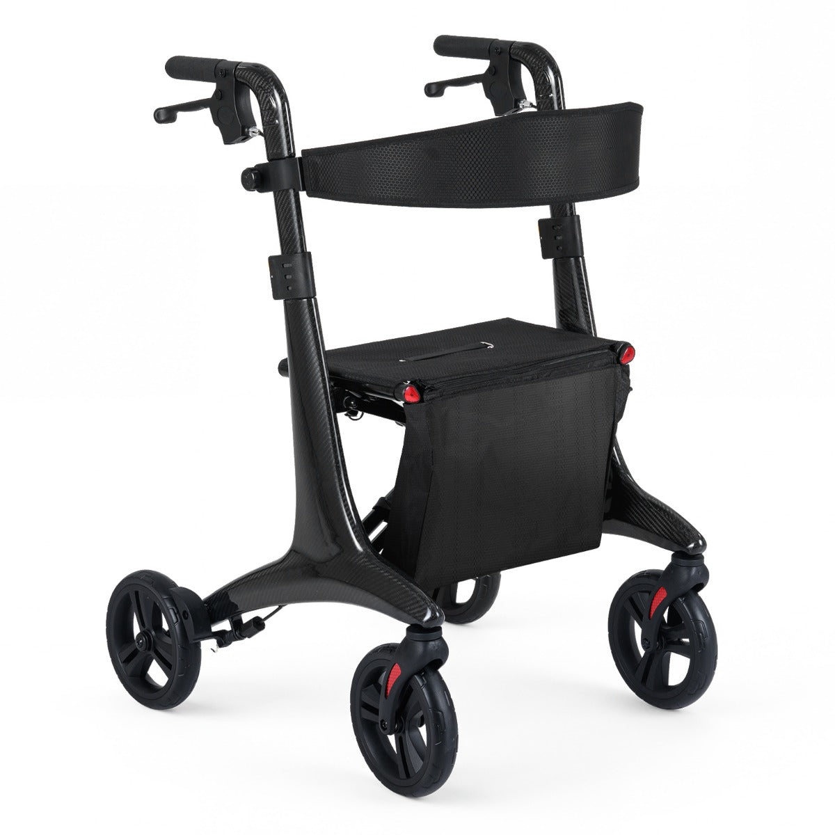 Livsk costway 4 wielige rollator ultralichte opvouwbare rollator met zitje koolstofvezel frame verstelbare handgrepen verstelbare rugleuning en opbergvak