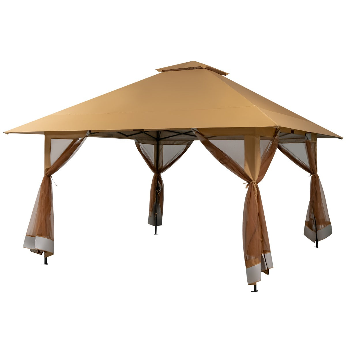 LIVSK Outdoor-paviljoen 4x4m - Geventileerd met Mesh Zijwanden - UV-Bescherming - Draagtas met Wielen - Tot 10 Personen - Kaki