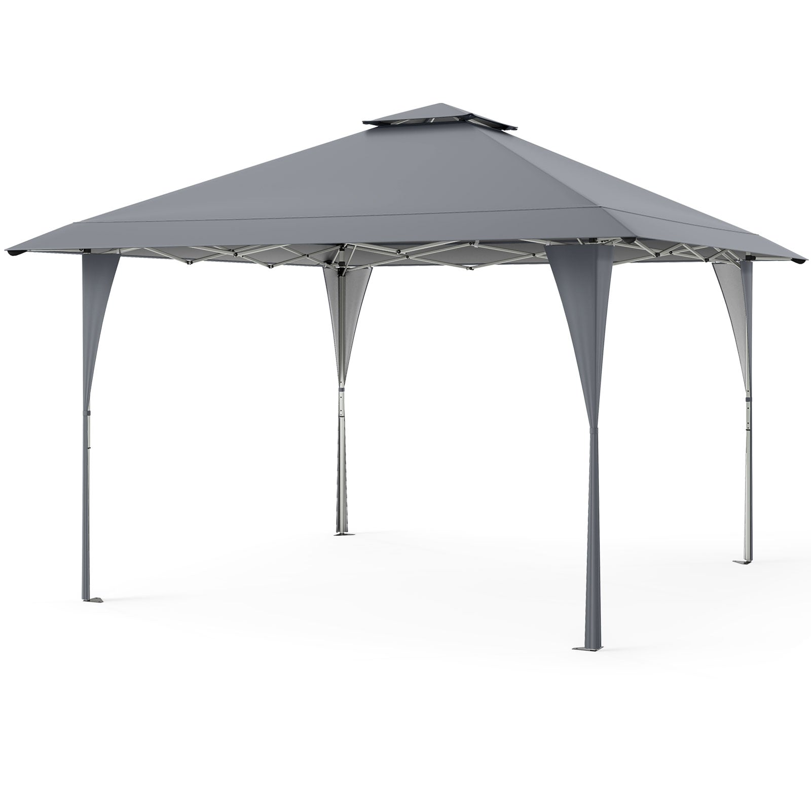 LIVSK Hoogteverstelbaar Tuinpaviljoen - Dubbel Dak - Pop-up Ontwerp - Stabiel Metalen Frame - 395 x 395 cm - Grijs