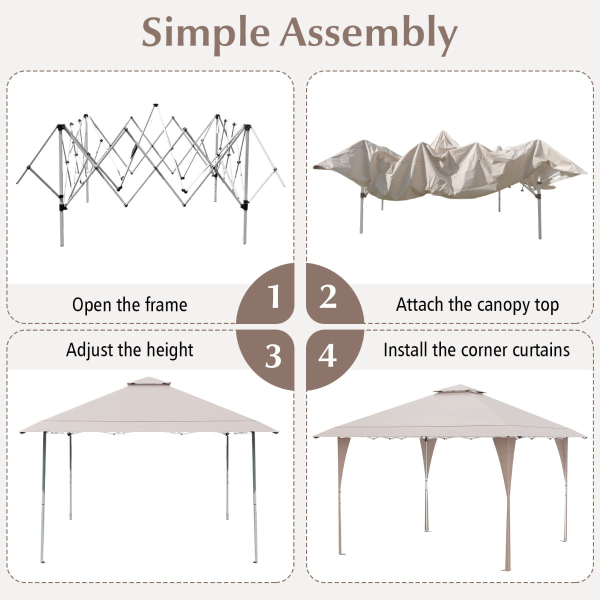 LIVSK Partytent - Verstelbaar Dubbel Dak - Stevig Metalen Frame - Slijtvast Oxford - 395 x 395 cm - Khaki