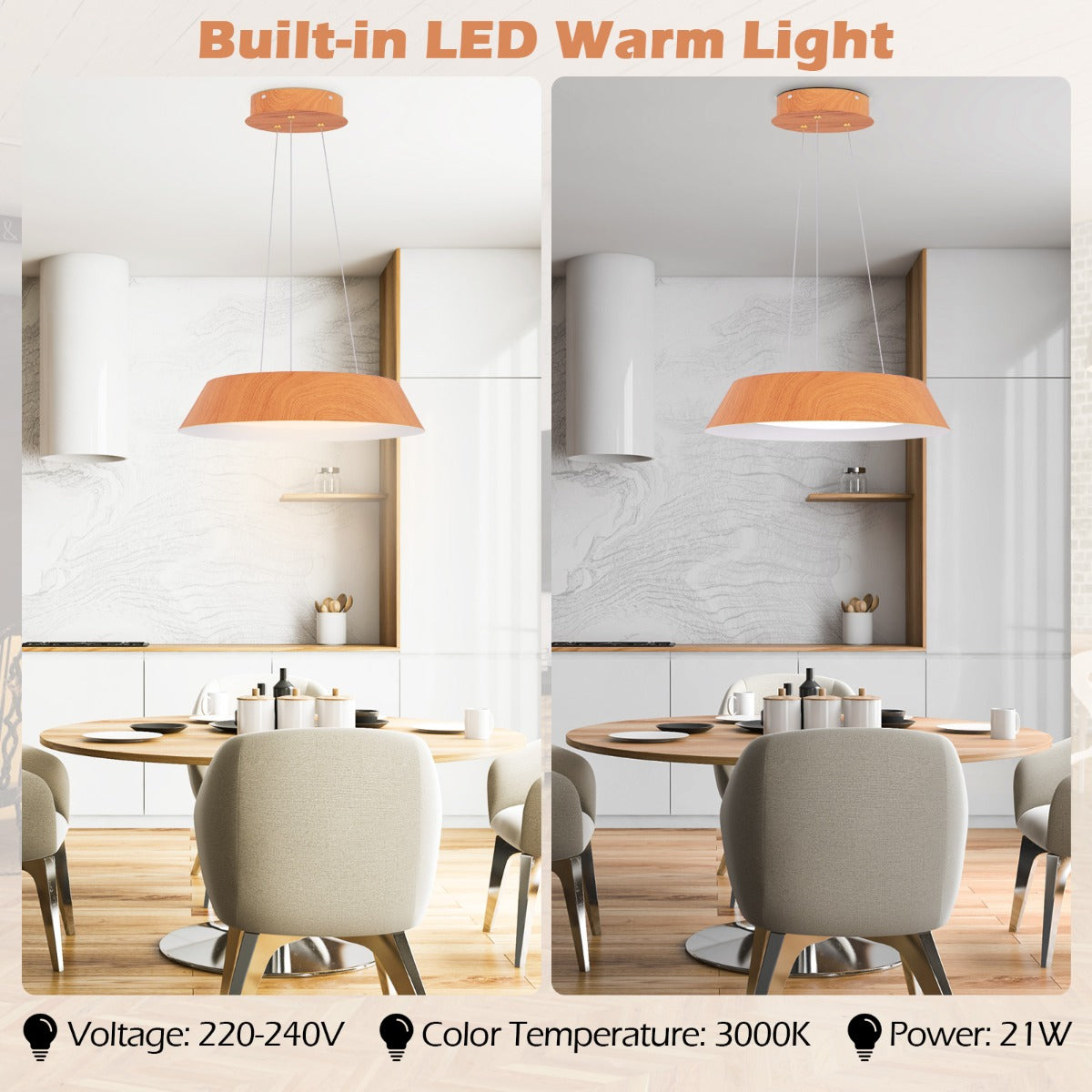 LIVSK LED-Plafondlamp 40 cm - 21 W - Elegant Houtnerf Design - Warm Licht 3000 K - Eenvoudige Installatie - Natuurlijke