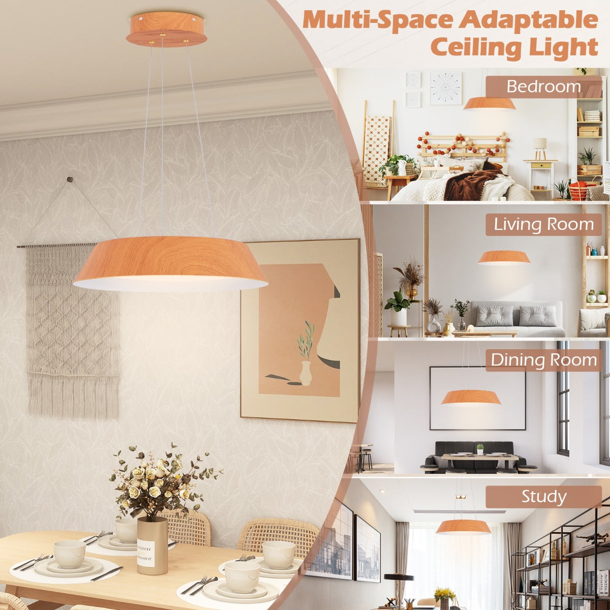 LIVSK LED-Plafondlamp 40 cm - 21 W - Elegant Houtnerf Design - Warm Licht 3000 K - Eenvoudige Installatie - Natuurlijke