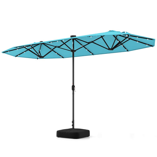 LIVSK Dubbele Tuinparasol met LED Verlichting - 400 x 200 cm - Stevige Constructie - Eenvoudige Installatie - Wijnrood