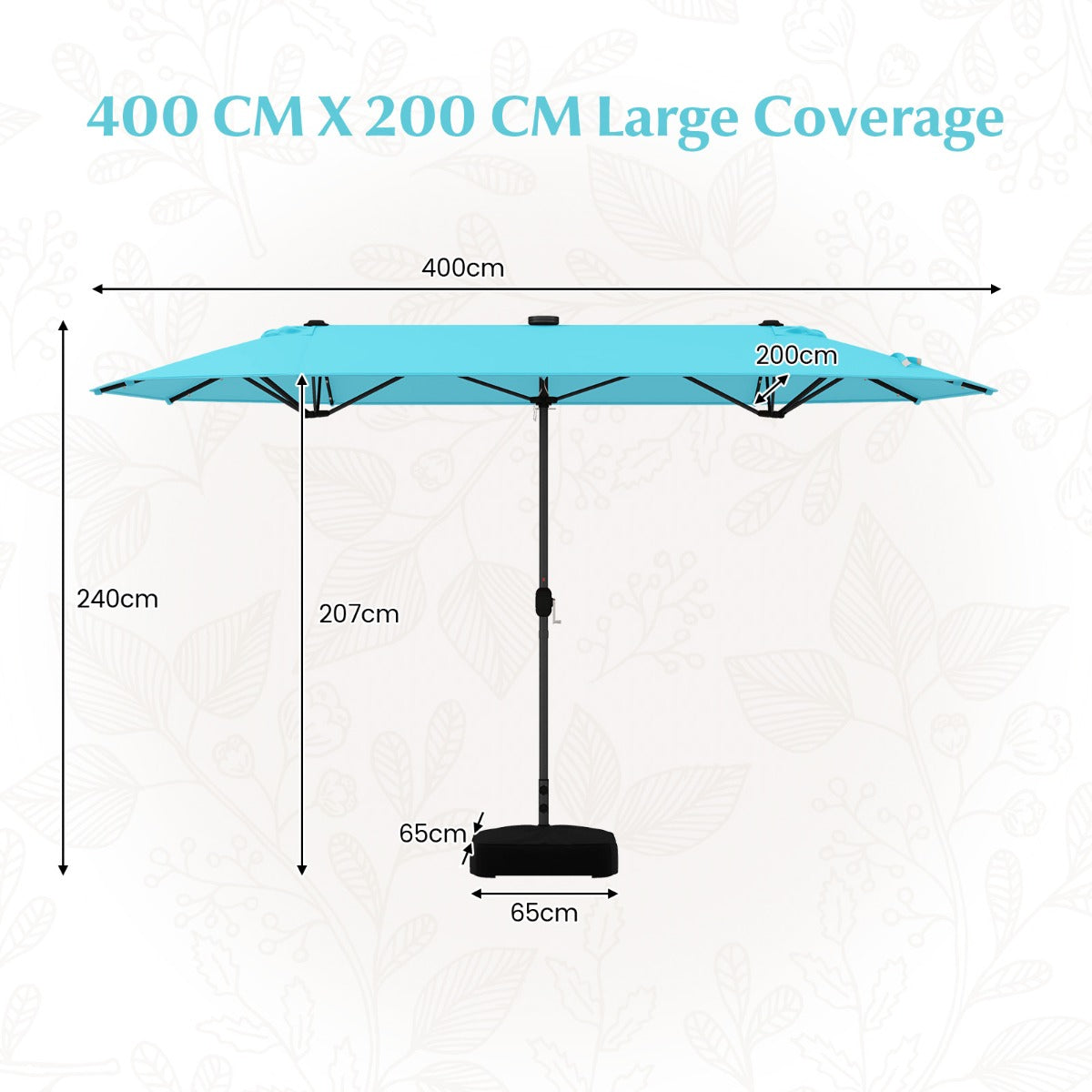 LIVSK Dubbele Tuinparasol met LED Verlichting - 400 x 200 cm - Stevige Constructie - Eenvoudige Installatie - Wijnrood