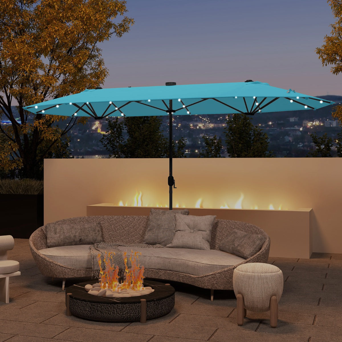 LIVSK Dubbele Tuinparasol met LED Verlichting - 400 x 200 cm - Stevige Constructie - Eenvoudige Installatie - Wijnrood