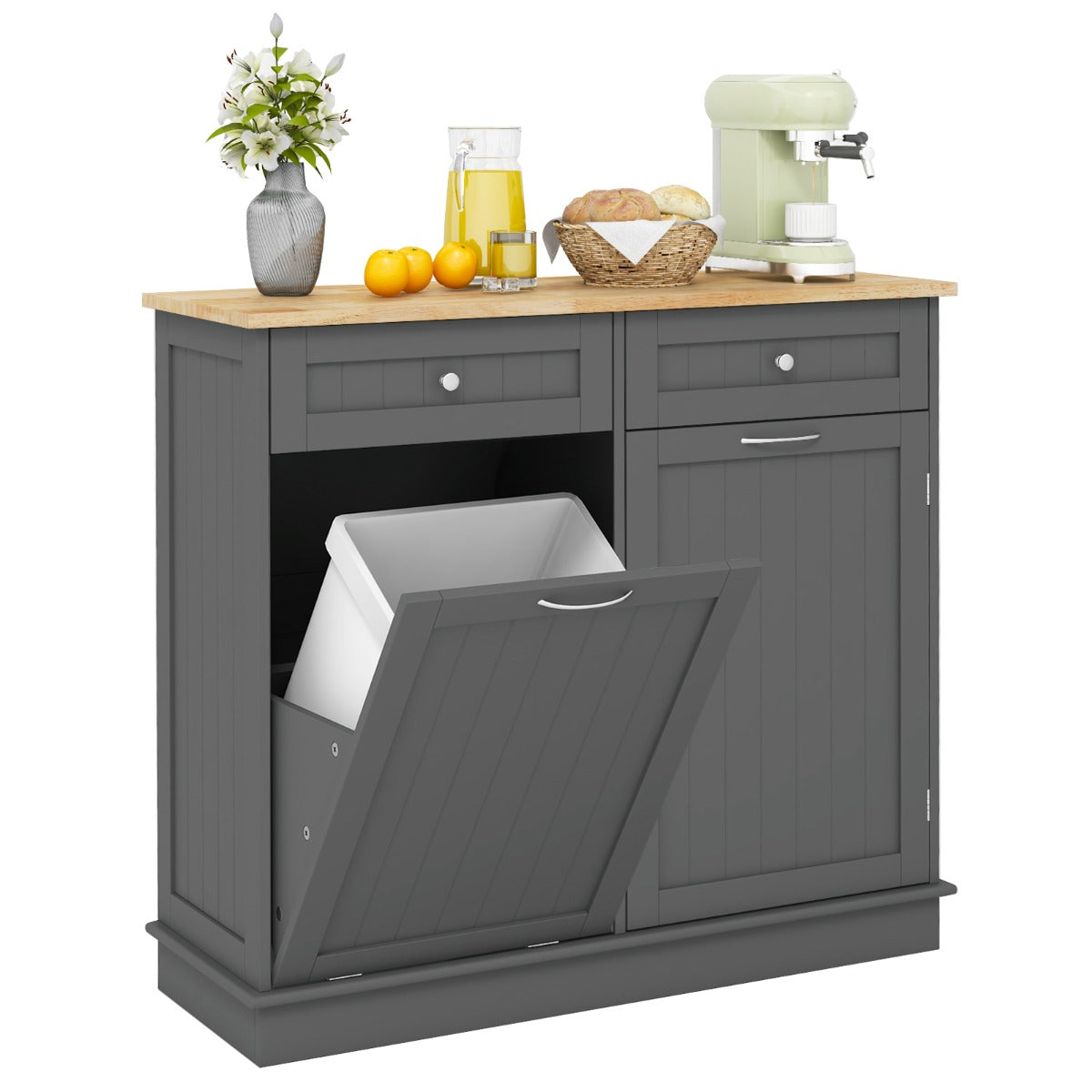 Livsk costway 42 l keukenkast met groot werkblad en 2 laden verstelbaar rek vuilnisemmerkast voor keuken zonder vuilnisemmer grijs 100 x 35 x 905 cm