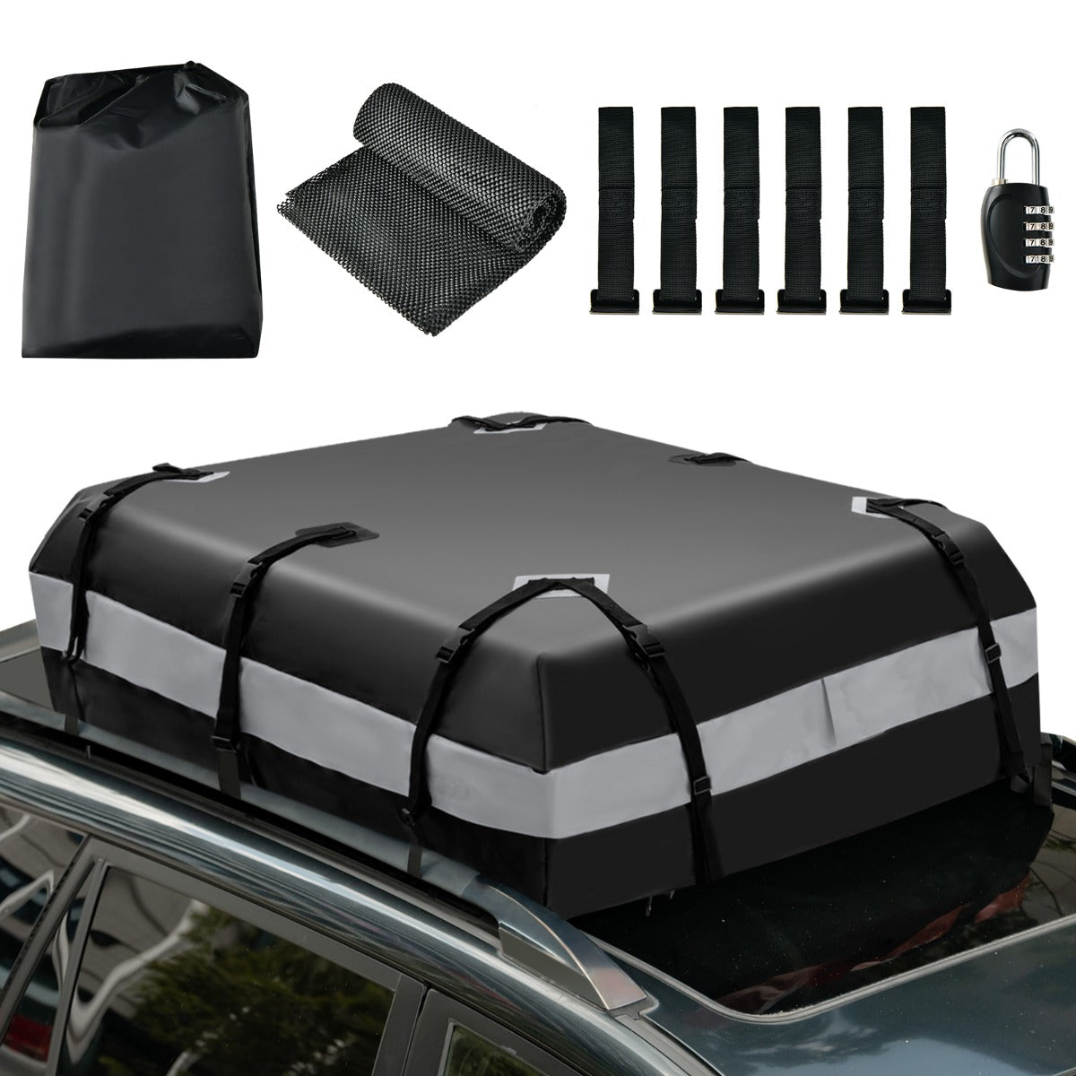LIVSK Autodaktas 424 L - Waterdicht PVC - Antislipmat - Cijferslot - Eenvoudige installatie - 112 x 86 x 43 cm - Grijs + Zwart