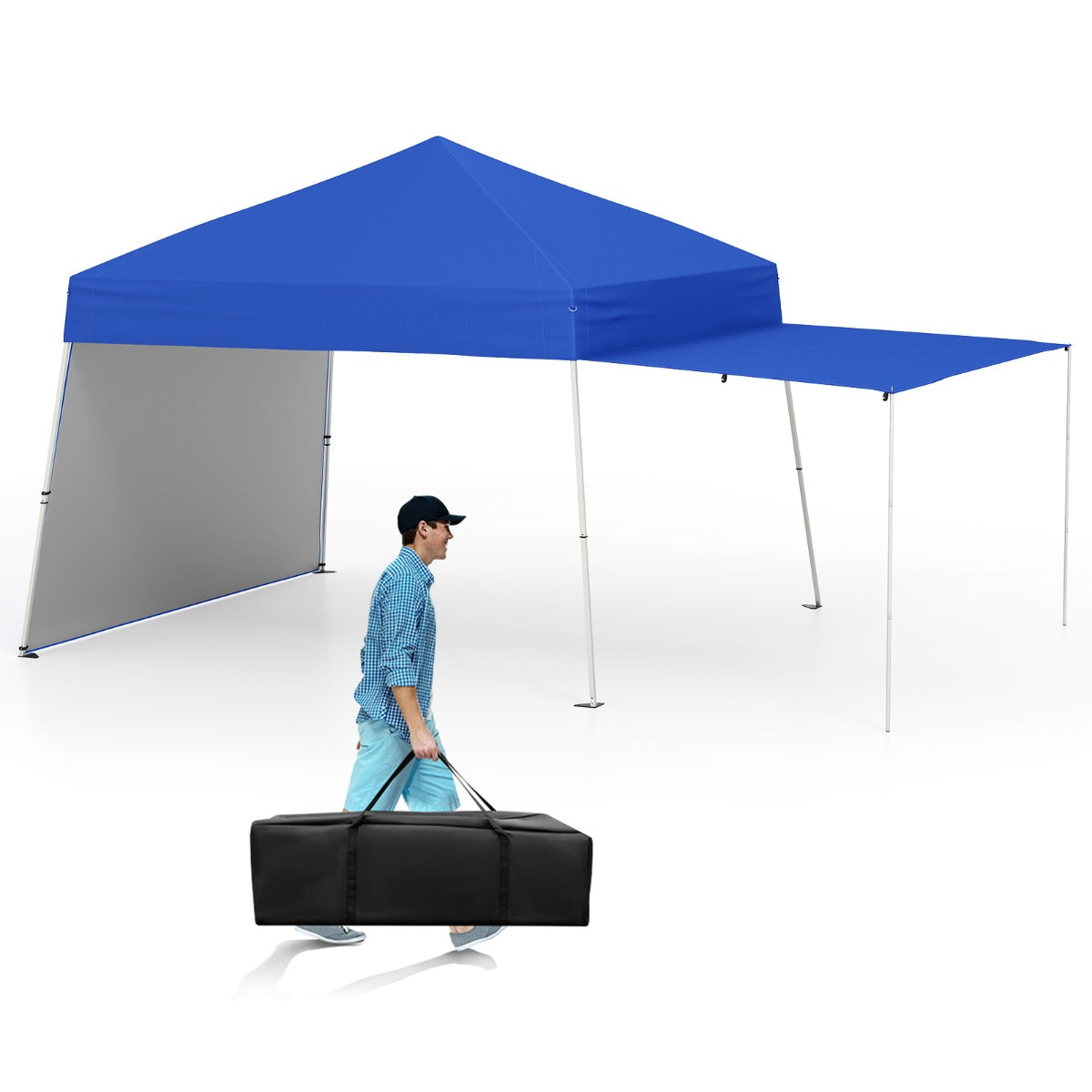 LIVSK Pop-up Paviljoen Tent met Zijwanden - Ruim Schaduwgebied 302 x 280 x 254/264 cm - Eenvoudig Opzetten - Wit / Blauw