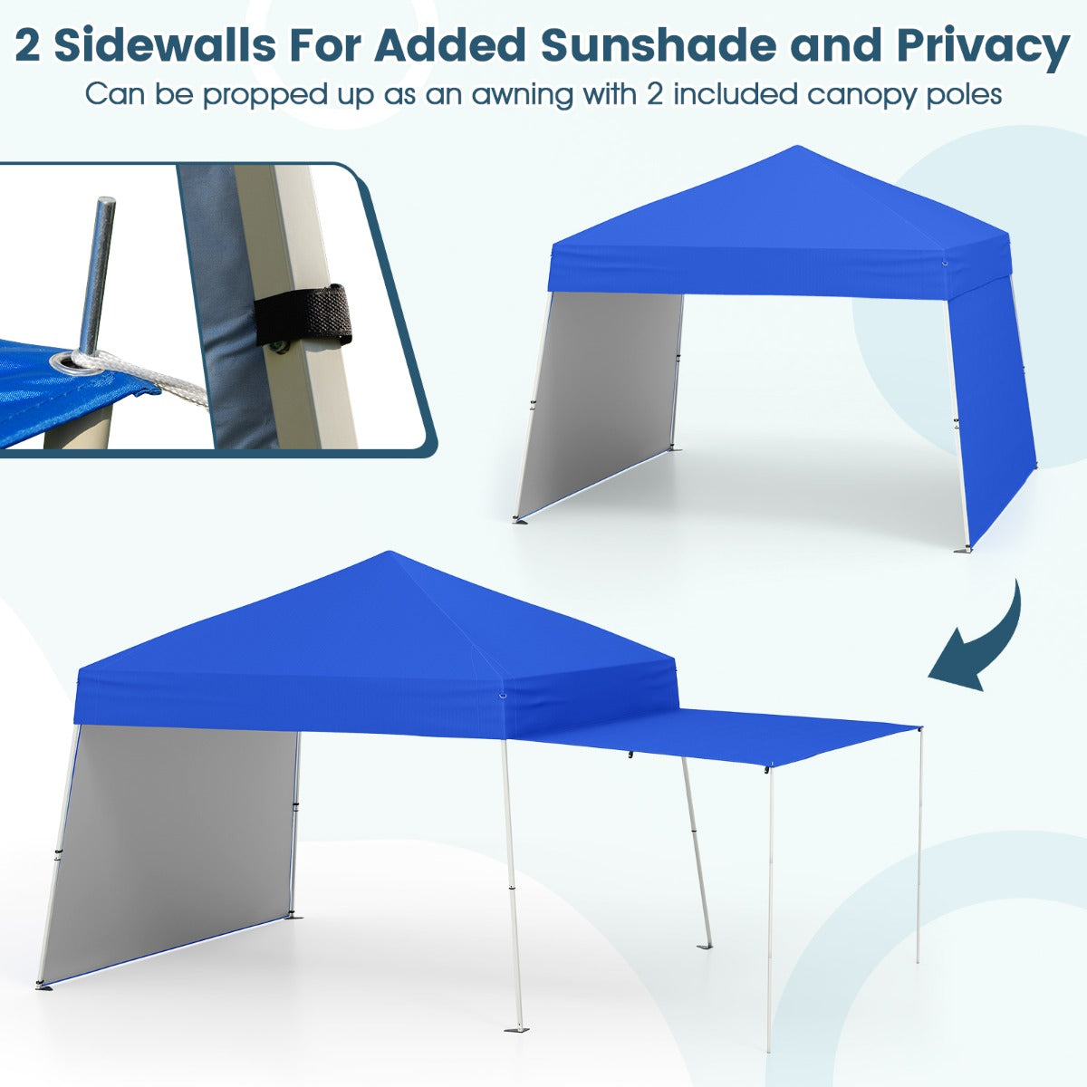 LIVSK Pop-up Paviljoen Tent met Zijwanden - Ruim Schaduwgebied 302 x 280 x 254/264 cm - Eenvoudig Opzetten - Wit / Blauw