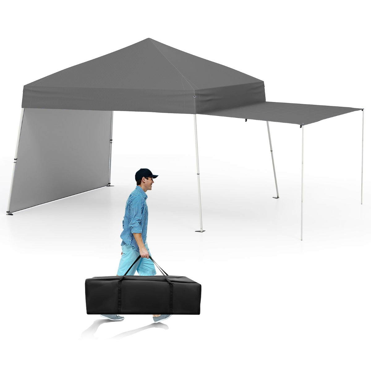 LIVSK Pop-Up Paviljoen Tent - Oxford Stof met Zilvercoating - Eenvoudig Op te Zettten - 430 x 280 x 254/264 cm - Grijs