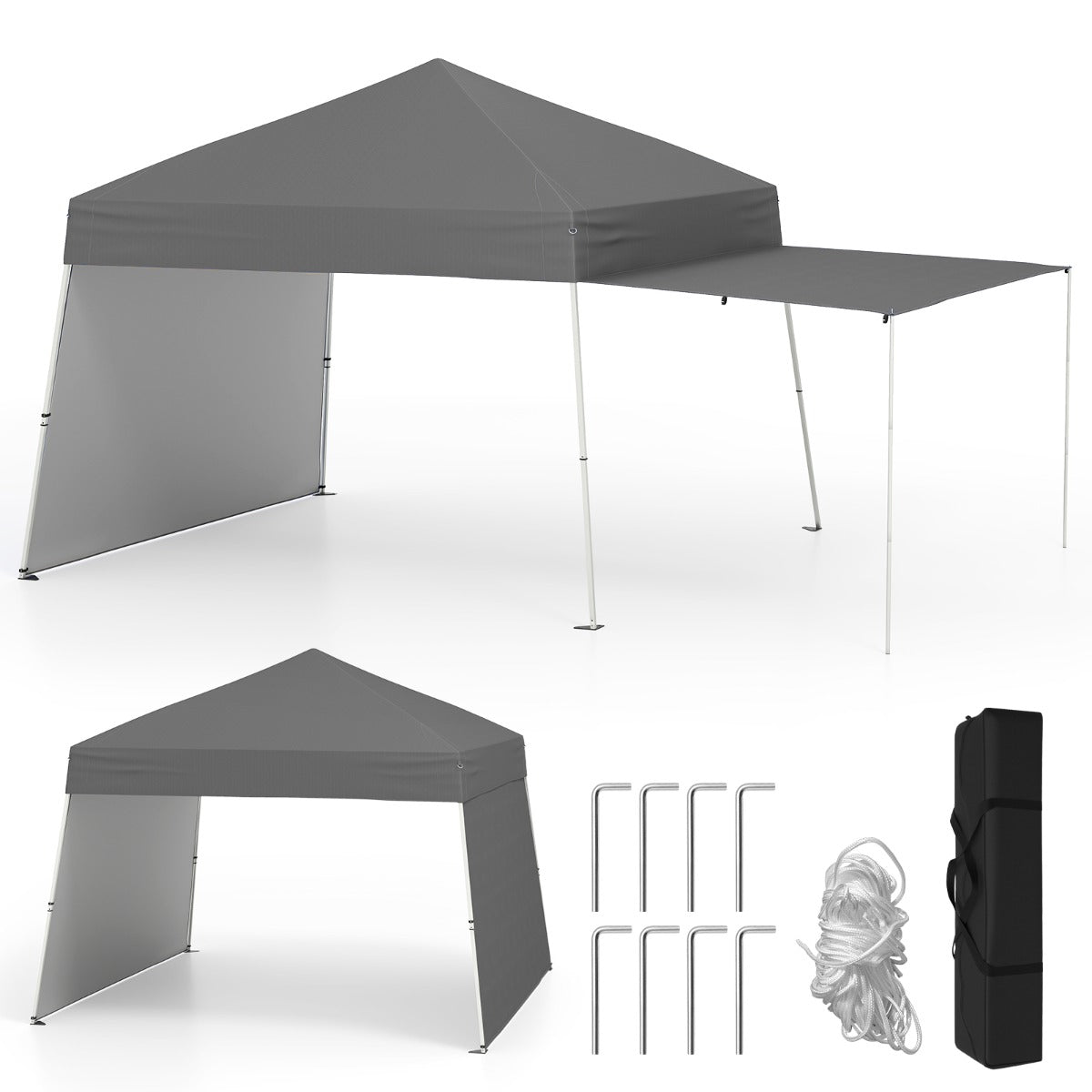 LIVSK Pop-Up Paviljoen Tent - Oxford Stof met Zilvercoating - Eenvoudig Op te Zettten - 430 x 280 x 254/264 cm - Grijs
