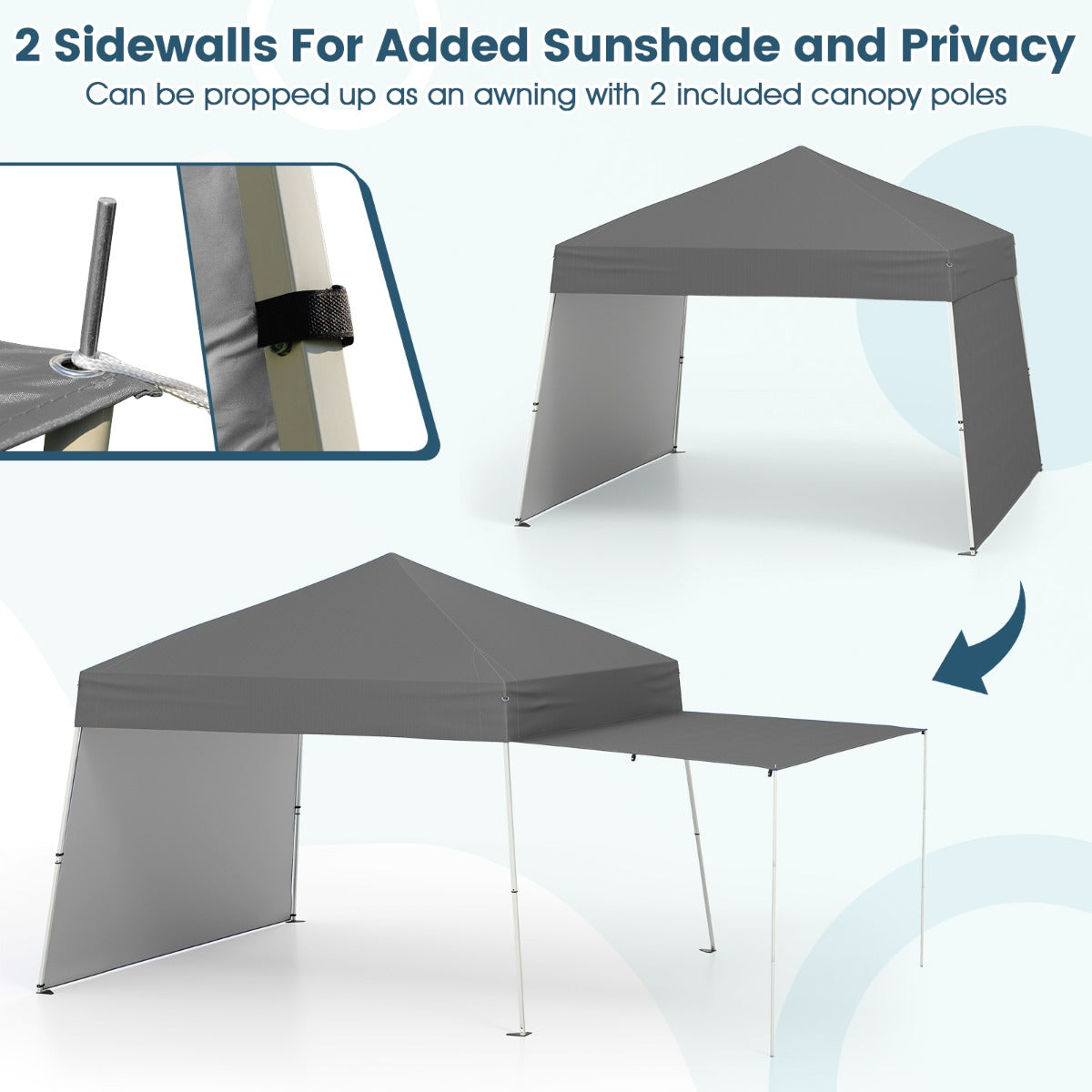 LIVSK Pop-Up Paviljoen Tent - Oxford Stof met Zilvercoating - Eenvoudig Op te Zettten - 430 x 280 x 254/264 cm - Grijs