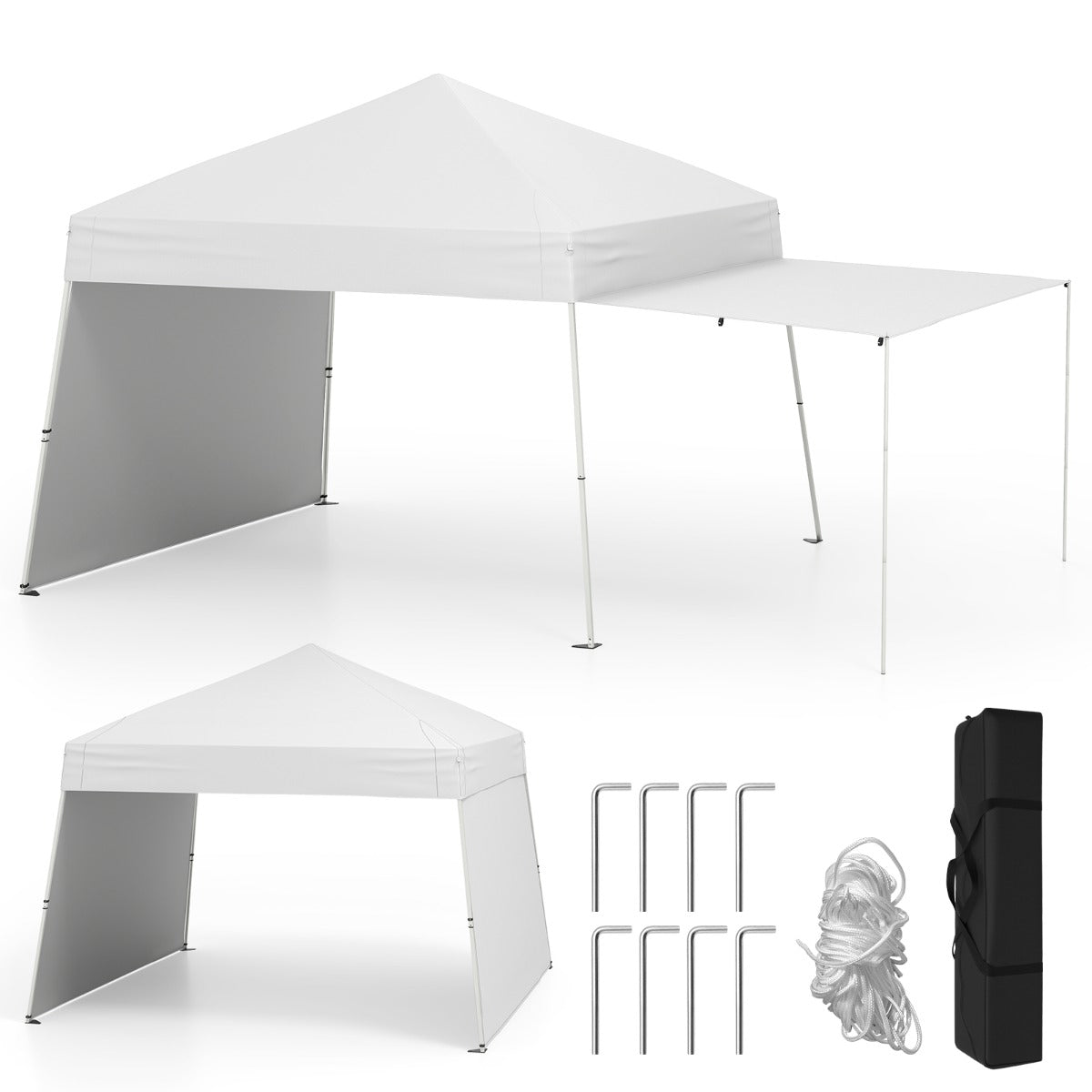 LIVSK Pop-up Paviljoen Tent met Zijwanden - Ruim Schaduwgebied 430 x 280 x 254/264 cm - Eenvoudig Op te Zet - Wit/Blauw