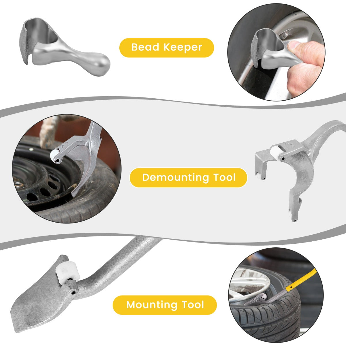 LIVSK 3-delige Bandenwisselset - Voor Tubeless Banden 44-62 cm - Duurzaam Koolstofstaal - Ergonomisch - Geel