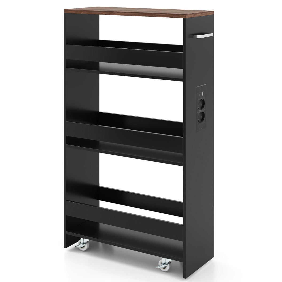 Livsk costway 44 laags trolley smalle keukentrolley met oplaadstation en drie open planken bruin 1 1